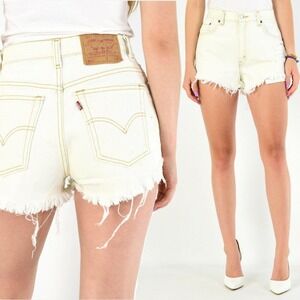 90s Vintage Womens 6 Levis 550 White Wash High Waist Distressed Shorts